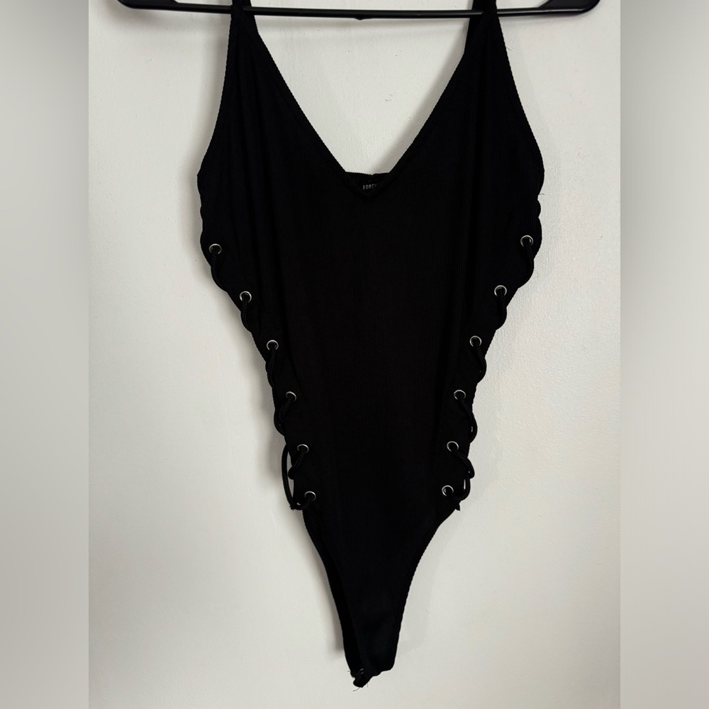 Black lace up body suit